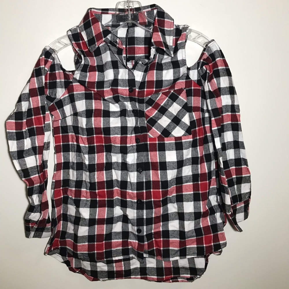 Chocolate USA Long-Sleeve Cold-Shoulder Flannel